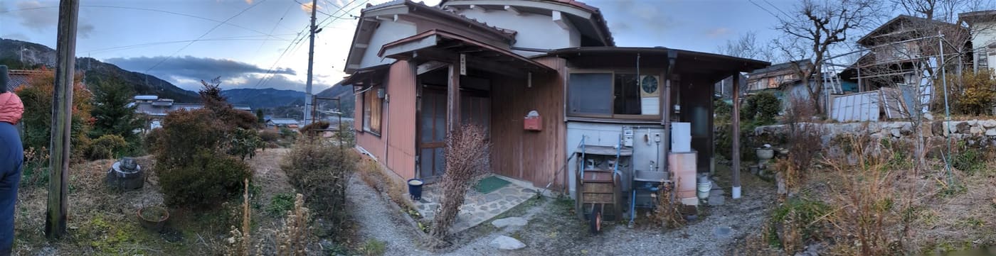 The old house in Kitahara we are restoring into a one-group stay, at dusk